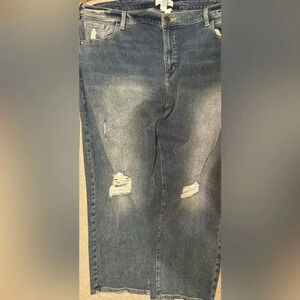 Lane Bryant women’s magic waist high rise straight distressed rip‎ plus jeans 26